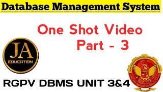 Database Management System  One Shot Part 3  DBMS RGPV [upl. by Heaps]