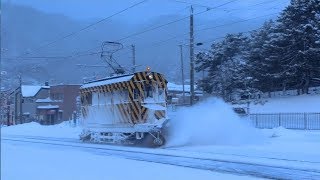 【函館市電】2018126 ササラ電車・雪4号（排4号）他 Snowplow TramHakodateHokkaidoJapan [upl. by Gaelan]