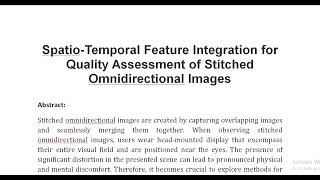 Spatio Temporal Feature Integration for Quality Assessment of Stitched Omnidirectional Images [upl. by Oman401]