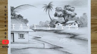 village scenery pencil drawing and shadingscenery drawing with pencillandscape drawing [upl. by Annaitsirk]