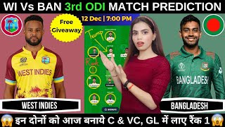 WI vs BAN 3rd ODI Dream11 Prediction  WI vs BAN Dream11 Prediction Today Match  Fantasy Cricball [upl. by Ardnossac]