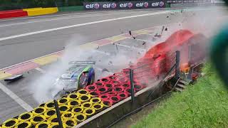 SPA 24 Hours 2021  HORRIFIC CRASH at Radillon Lamborghini Huracan Rigon Perera Aitken Estre [upl. by Borrell]