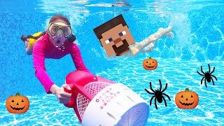 DIY Halloween Costume Game in Swimming Pool  Ellie Sparkles Show [upl. by Yrolam]