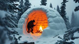 A Man in a Winter Forest Builds a Snow Shelter  Start to Finish  BushcraftAdventure [upl. by Aikahc]