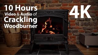 4K HDR 10 hours  Wood Burner Fireplace amp Crackling Audio  relaxing warm calming [upl. by Hagood]