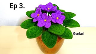 Ep3 Leaves 🌿 Crochet African Violets Flower Tutorial step by step  Crochet Flower Bouquet crochet [upl. by Lamhaj]