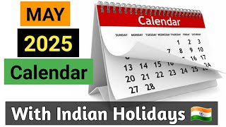 May 2025  Indian Calendar With Holidays  Mothers Day 2025 [upl. by Argella]