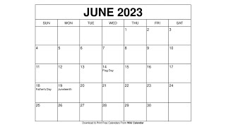 Free Printable June 2023 Calendar Templates With Holidays  Wiki Calendar [upl. by Innus237]