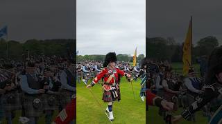 Massed pipesanddrums bagpipes playing on the march at 2024 Gordon Castle Games Scotland shorts [upl. by Lleuqram221]