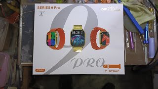 24k Gold Edition Smart Watch Unboxing  2024 Smart Watch  Series 9 Pro  7 Strap [upl. by Euhsoj]