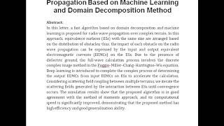 A Fast Algorithm for Solving Radio Wave Propagation Based on Machine Learning and Domain Decompositi [upl. by Ludmilla]