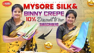 Latest Mysore Silk amp Binny Crepe Saree Collections 10 Discount Available The Siri Shopping Mall [upl. by Orme]