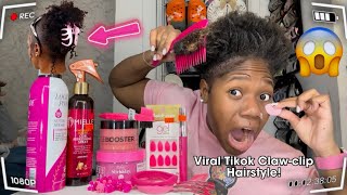 Doing VIRAL ClawClip Ponytail ONLY using PINK products [upl. by Ariel]