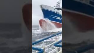 Fishing boat sailing rough weather 😱 shortvideo trending ship viral sailing waves risk [upl. by Ztirf]