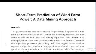 Short Term Prediction of Wind Farm Power A Data Mining Approach [upl. by Aynna]