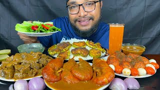 SPICY PRAWNS CURRY MUTTON LIVER CURRY AND EGG CURRY WITH RICE EATING SHOW INDIAN FOOD EATING [upl. by Anatniuq]