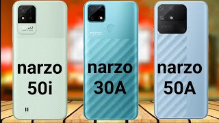 Realme Narzo 50i vs Narzo 30A vs Narzo 50A  Price  Specification  full comparison [upl. by Hanshaw]