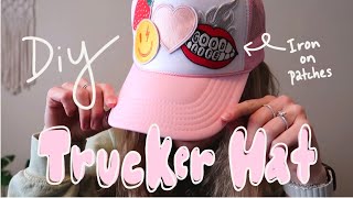 Making a TRENDY Patch Trucker Hat with iron  DIY  Emma Alexis [upl. by Limay986]