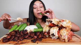 LOBSTER TAIL SEAFOOD BOIL SAUSAGE RICE amp CUCUMBERS MUKBANG  BLOVES SMACKALICIOUS SAUCE [upl. by Ihsakat]