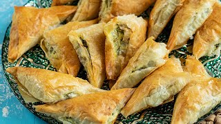 Spanakopitakia Greek Spinach Pie Triangles The best appetizer [upl. by Naelopan847]