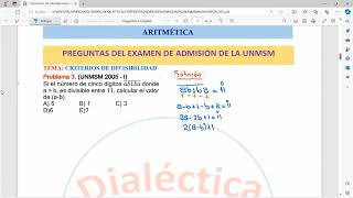 ARITMÉTICA CRITERIOS DE DIVISIBILIDAD PREGUNTAS DEL EXAMEN DE ADMISIÓN DE LA UNMSM [upl. by Enieledam]