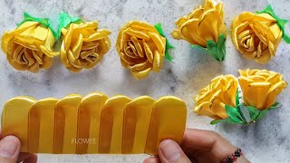 Whole Ribbon Rose  Ribbon Flowers  How to make an easy ribbon rose [upl. by Berkie]