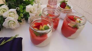 How to make Strawberry Panna Cotta without Gelatin Strawberry Panna Cotta Recipe [upl. by Ahsiekin897]