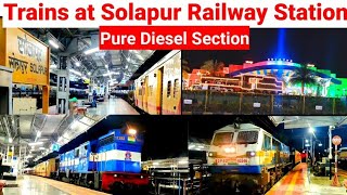 Solapur Railway Station Announcements Arrivals and DeparturesVivekHussainsagar GadagKakinada Exp [upl. by Atteuqahc]