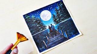 couple drawing moonlight couple painting acrylic painting [upl. by Phillada689]