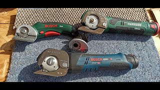 Bosch Akku Universalschere GUS 12V300 vs XEO vs Parkside Multischneider PMSA 12A1 [upl. by Ydnelg795]