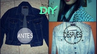 DIYChaqueta de Jean Con Estoperoles y Decoloración Shoulder studded denim jacket [upl. by Gant71]