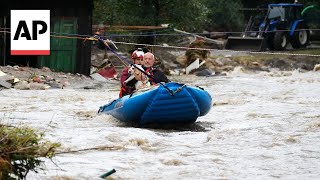 Floodwaters turn roads into rivers in town of Jesenik Czech Republic [upl. by Pestana]