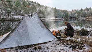 2 Nights Solo Camping in the Snow and Rain [upl. by Tedmann274]