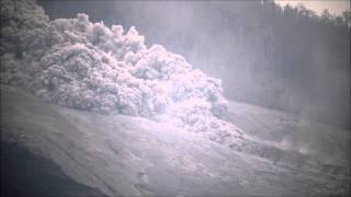 Advancing front of pyroclastic flow at Sinabung volcano Indonesia [upl. by Hsur]