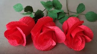 ABC TV  How To Make Rose Paper Flower From Crepe Paper  Easy Craft Tutorial [upl. by Katharyn]