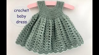 crochet baby dress madeline 2023  app 0  6 months  how to crochet a baby dress  baby jurkje [upl. by Adnalro]