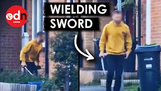 Hainault Stabbings Terrifying Footage Shows Man Wielding SWORD in Residential Area [upl. by Akselav]