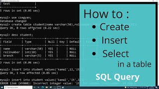 Create Table Insert and Select in SQL  MySQL beginners commands Hindi 3 [upl. by Ericka806]