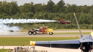 SHOCKWAVE JET TRUCK 376 MPH VERSUS A JAMES BOND JET  2014 NAS Oceana Airshow [upl. by Cannell]