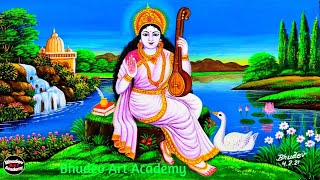 Saraswati Puja Painting With Acrylic ColourSaraswati Puja DrawingMaa Saraswati Drawing [upl. by Ivett]