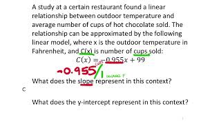 Interpreting Slope and yIntercept from Context the Hot Chocolate Example [upl. by Ellerey]