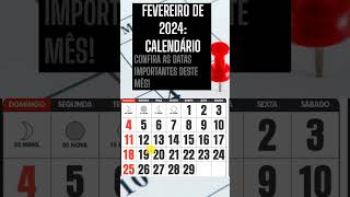 CALENDÁRIO FEVEREIRO DE 2024 COM FERIADO DE CARNVAL E LUAS 2024 CARNAVAL2024 LUAS FEVEREIRO [upl. by Teirtza]