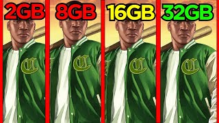 GTA V TESTE DE MEMORIA RAM EM 2024 GTA V 2GB RAM VS 4GB RAM VS 8GB RAM VS 16GB RAM VS 32GB RAM [upl. by Armilda]