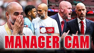 Guardiola v Ten Hag  Manager Cam  Manchester City v Manchester United  FA Community Shield 2024 [upl. by Ahcropal914]