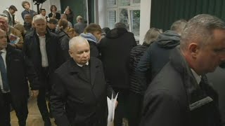 Populist leader Jaroslaw Kaczynski votes in Poland election  AFP [upl. by Anisirhc]