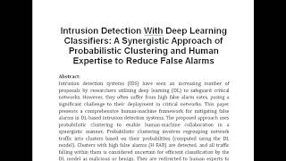 Intrusion Detection With Deep Learning Classifiers A Synergistic Approach of Probabilistic Clusterin [upl. by Gnek]