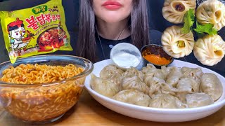 ASMR KOREAN SPICY NOODLES  DUMPLINGS  MOMOS MUKBANG EATING SOUNDS [upl. by Buff]