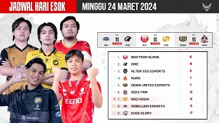 KLASEMEN amp JADWAL MPL ID SEASON 13 BESOK MINGGU 24 MARET 2024 [upl. by Thamora]