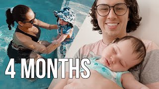 DAY IN THE LIFE  Mateos 4 month birthday first time swimming [upl. by Airamat]