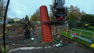 Volvo EC300EL excavator backfilling a roadcrossing [upl. by Nikral]